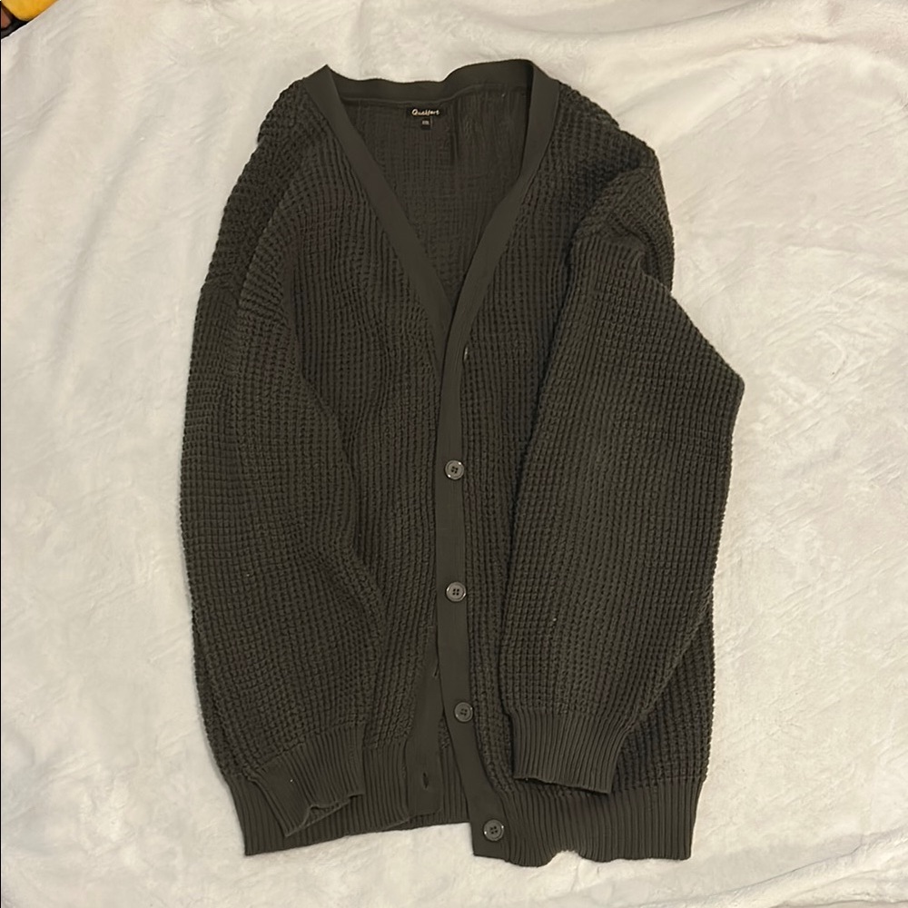 Olive Knit Cardigan Sweater V-Neck